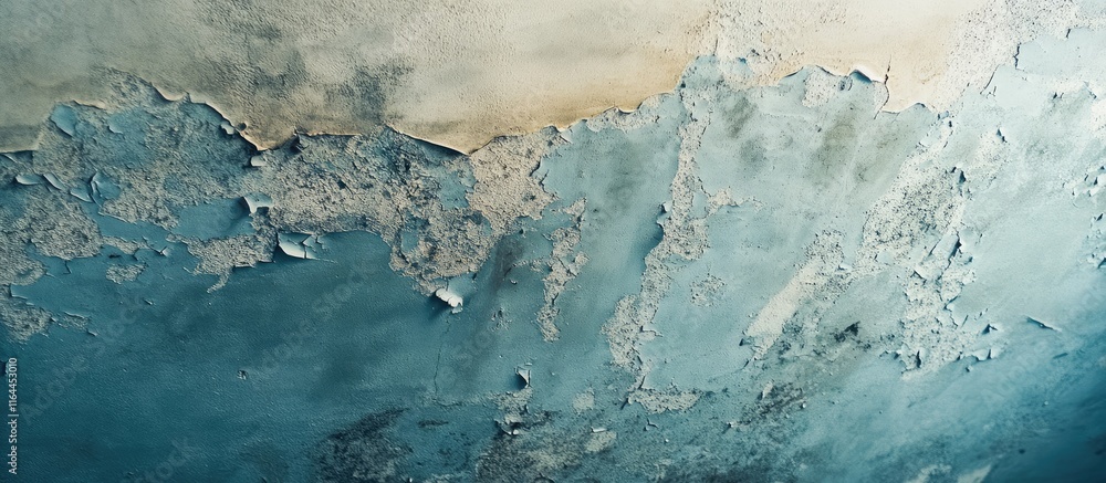 Obraz premium Ceiling water damage with peeling paint and mold growth from leaks highlighting home repair and maintenance needs