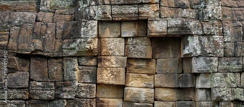 Weathered stone wall close up showcasing intricate textures for architecture and historical analysis in design and research contexts photo