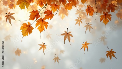 Delicate Translucent Autumn Leaves, Misty Mid-Fall Foliage on White Background