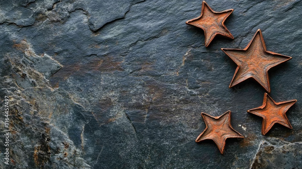 Cinnamon star cookie cutters arranged on dark slate surface showcasing holiday baking and festive culinary themes.