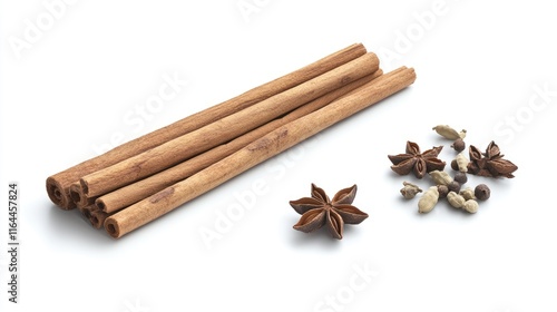 Wallpaper Mural Cinnamon sticks cardamom seeds and star anise spices on a white background for culinary and aromatic uses Torontodigital.ca