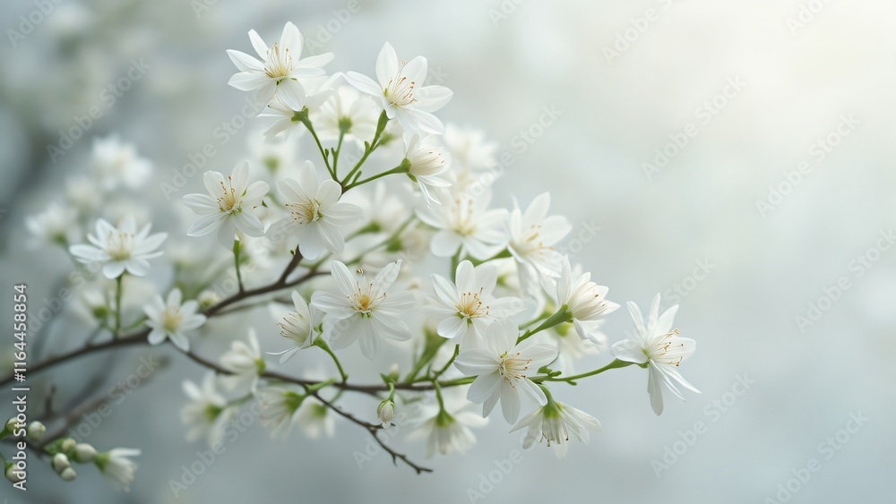 Ethereal White Jasmine Flowers, Intricate Layered Petals & Slender Stems on Pristine Background - Serenity & Tranquility Ethereal White Jasmine Flowers, Intricate Layered Petals & Slender Stems on Pristine Background - Serenity & Tranquility