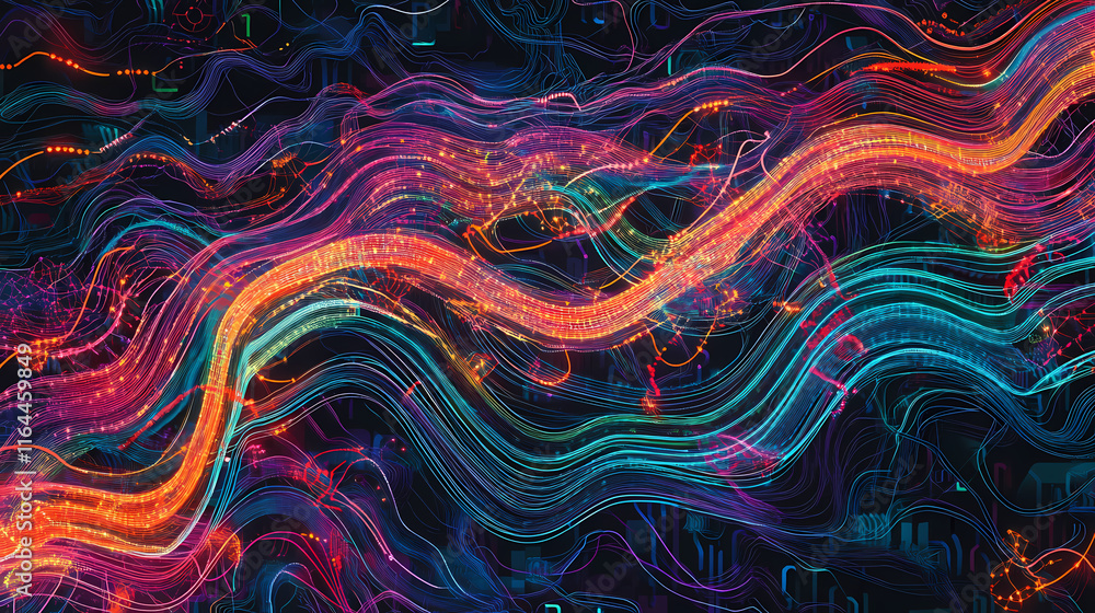 Intricate neon circuits: glowing technological pathways of the digital landscape. Luminiferous. Illustration Intricate neon circuits: glowing technological pathways of the digital landscape. Luminiferous. Illustration
