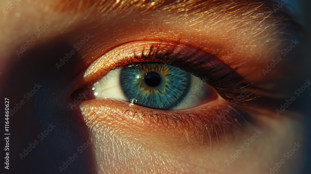Macro Shot of Vibrant Blue Eye with Defined Eyelid and Clear Skin Texture Illuminated by Soft Natural Light Macro Shot of Vibrant Blue Eye with Defined Eyelid and Clear Skin Texture Illuminated by Soft Natural Light
