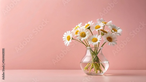 Wallpaper Mural A delicate bouquet of daisies in a clear glass vase against a soft pink background Torontodigital.ca