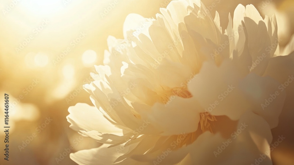 Fototapeta premium Delicate white peony blooming in soft sunlight creating an ethereal and serene floral composition for nature lovers.