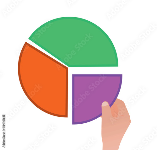 Hand hold piece of pie chart. vector