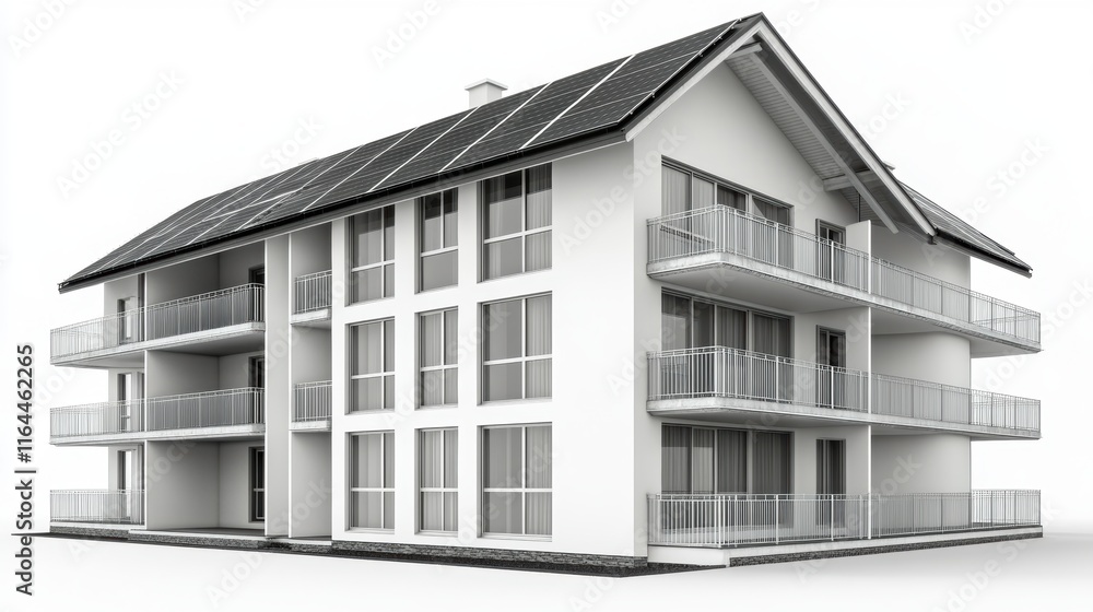 Solar Powered Building Rendered in Grayscale Solar Powered Building Rendered in Grayscale