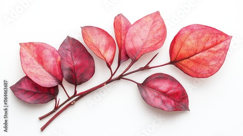 Vibrant red and pink Coccinia grandis leaves arranged artistically on a clean white background for botanical design or nature themes photo