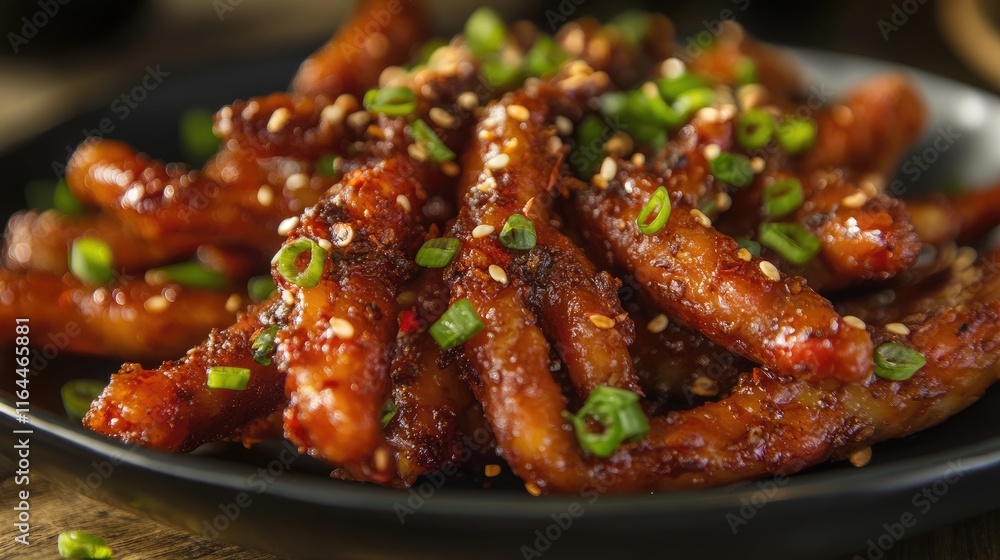 Spicy Balado Chicken Feet Garnished with Green Onions and Sesame Seeds Delicious and Bold Culinary Experience Spicy Balado Chicken Feet Garnished with Green Onions and Sesame Seeds Delicious and Bold Culinary Experience