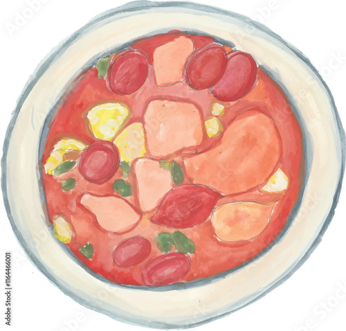 Tom yum food thailand cuisine hand drawn watercolor illustration clipart