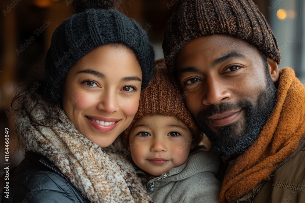 Photo of a multiracial family, parents and child together Photo of a multiracial family, parents and child together