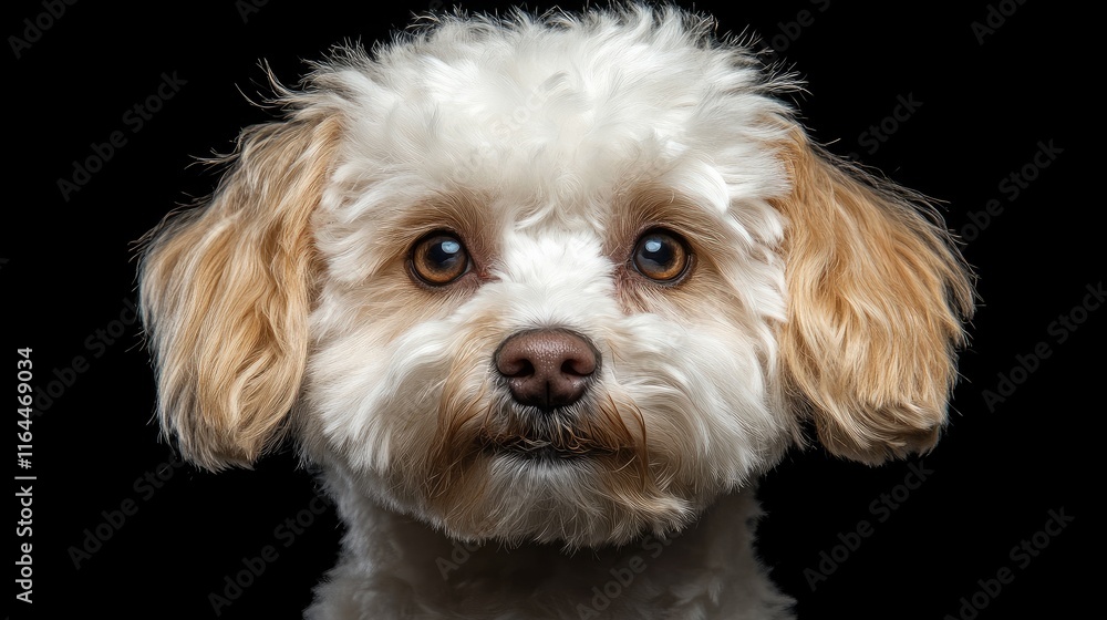 Close up portrait of a Bichon Frise dog with expressive eyes against a black background showcasing its fluffy fur and charming personality Close up portrait of a Bichon Frise dog with expressive eyes against a black background showcasing its fluffy fur and charming personality