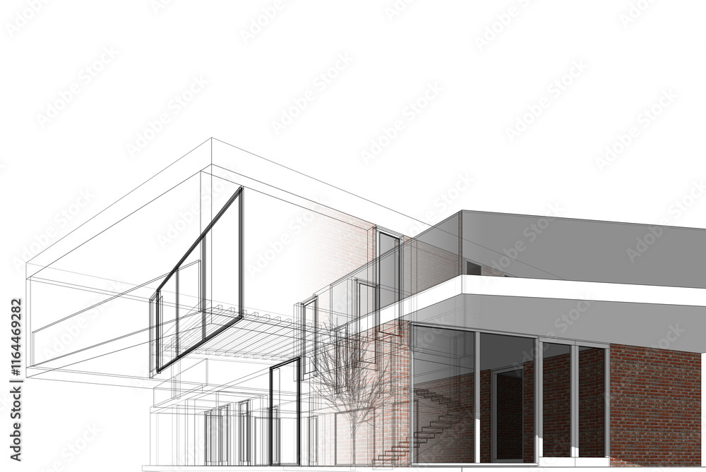 Fototapeta premium House building sketch architecture 3d rendering