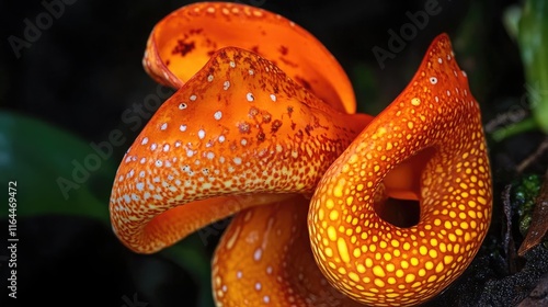 Cobra lily vibrant orange bloom with unique spotted texture in natural environment showcasing botanical beauty and intricate design photo