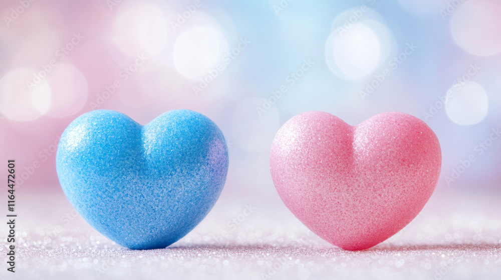 Obraz premium Celebrating love a still life of blue and pink hearts in romantic studio photography