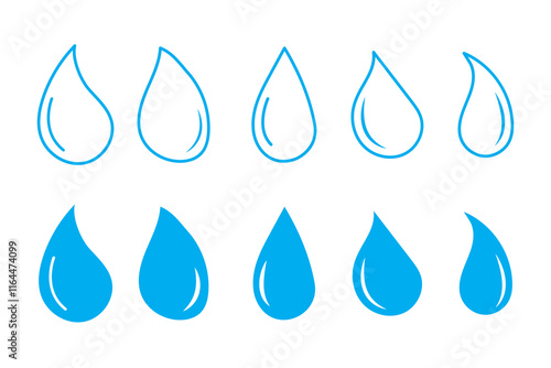 Set of Water drop icon collection. Flat droplet symbol. Vector Illustration.