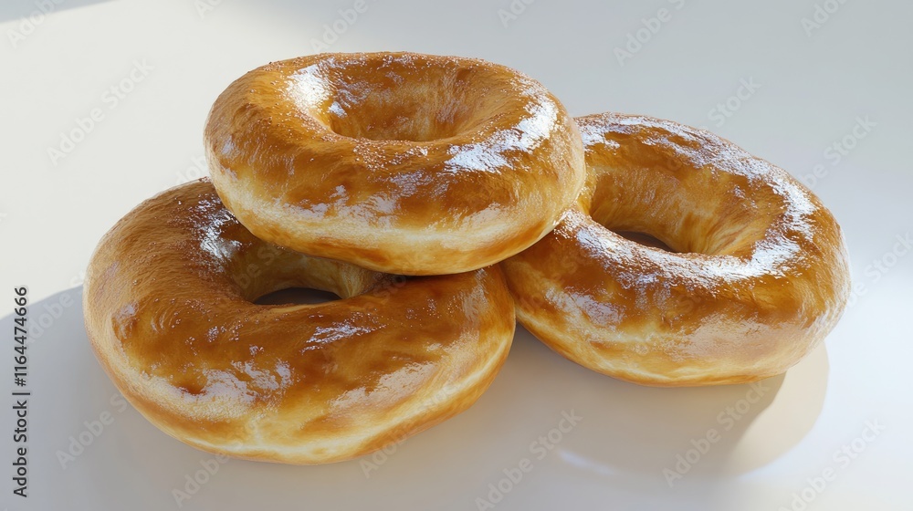 Freshly baked buttery donuts stacked beautifully on a light background, glistening with a sweet sugar glaze for a tempting dessert appeal. Freshly baked buttery donuts stacked beautifully on a light background, glistening with a sweet sugar glaze for a tempting dessert appeal.
