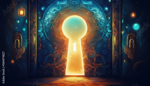 a glowing keyhole unlocking new possibilities amidst curiosity and doubt