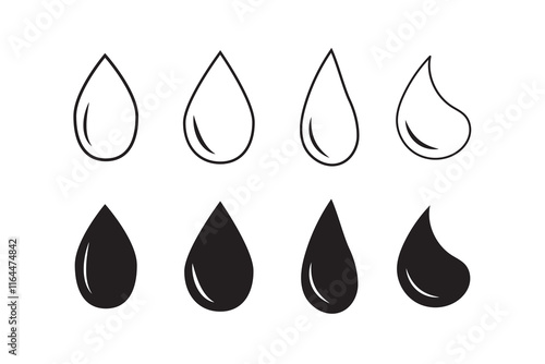 Drop, water droplet vector icon set for website design, app, ui, isolated on white background. Vector illustration.