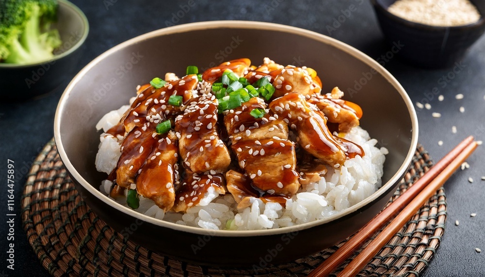 japanese cuisine teriyaki chicken or donburi with sesame seeds and rice japanese cuisine teriyaki chicken or donburi with sesame seeds and rice