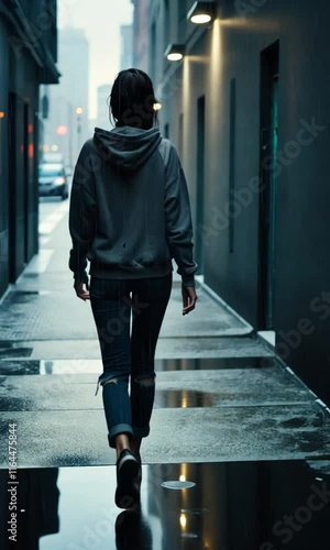 girl walking on the street, a beautiful young girl, cinematic 4k