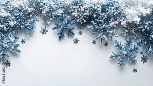Winter wonderland decoration with snowflakes and evergreen branches during th...
