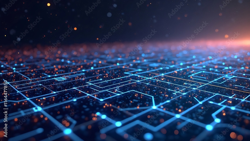 Obraz premium Abstract Digital Network, Futuristic Circuit Board with Glowing Lines and Connections