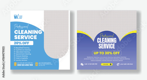 Housemaid and housekeeper service social media posts, banners, business promotional ads, Cleaning service square flyer and poster template design