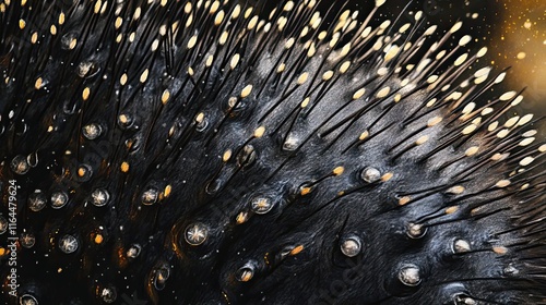 Closeup view of a porcupines quills and skin photo