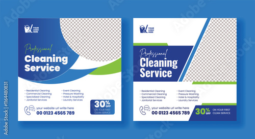 Housemaid and housekeeper service social media posts, banners, business promotional ads, Cleaning service square flyer and poster template design