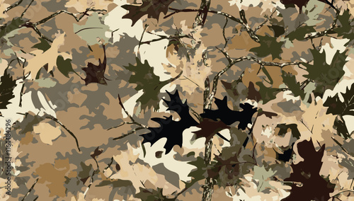 Hunting camouflage modern pattern, vector military print. real tree forest camouflage seamless pattern. Woodland camouflage background