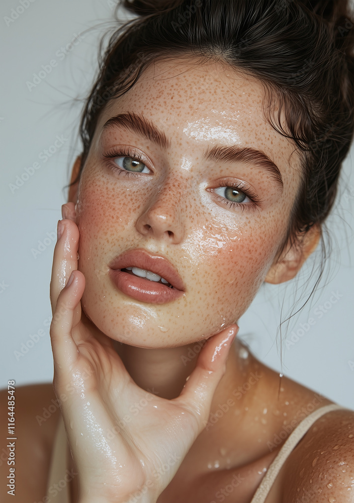 Naklejka premium Closeup Portrait of a Beautiful Woman Model with Healthy, Glowing Skin Care