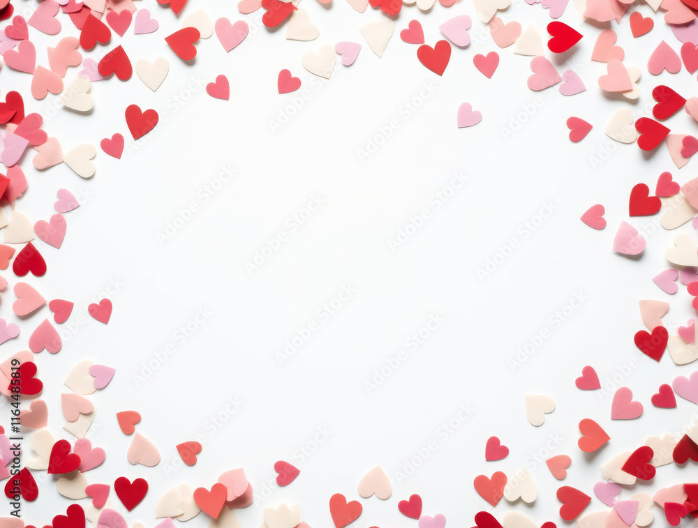 A Joyful Burst of Heart-Shaped Confetti in Vibrant Colors Spreads Across the Top-Left and Bottom-Right Corners, Festive Celebration A Joyful Burst of Heart-Shaped Confetti in Vibrant Colors Spreads Across the Top-Left and Bottom-Right Corners, Festive Celebration