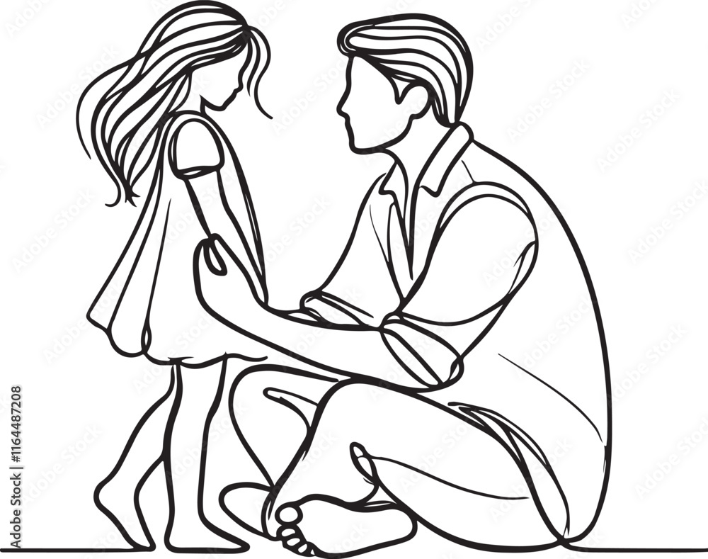 Simple Line Art of Father and Daughter – Minimalist Illustration Simple Line Art of Father and Daughter – Minimalist Illustration