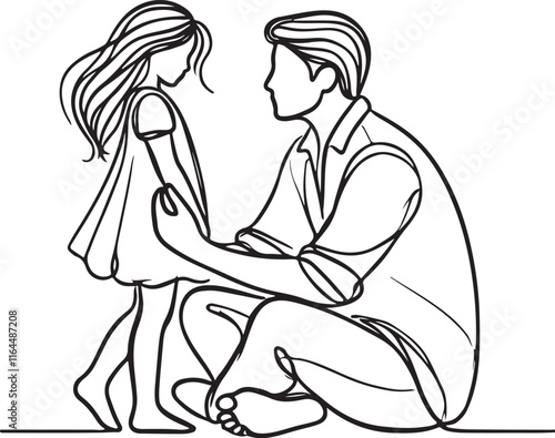 Simple Line Art of Father and Daughter – Minimalist Illustration