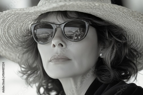 Woman wearing a straw hat and sunglasses enjoying a sunny day outdoors