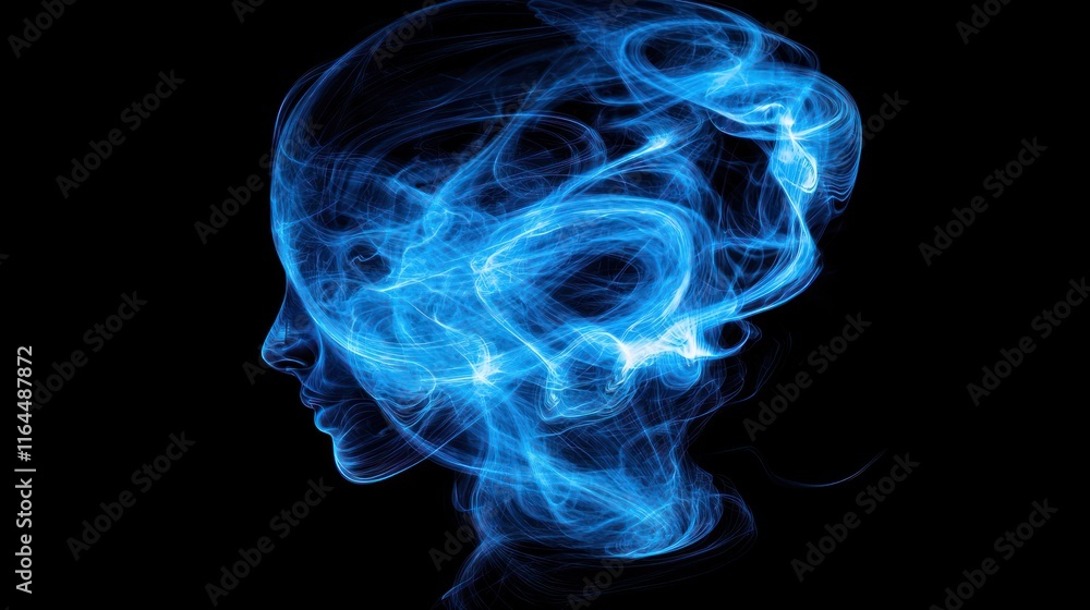 Abstract Blue Energy: A Mystical Portrait of a Woman's Profile Abstract Blue Energy: A Mystical Portrait of a Woman's Profile