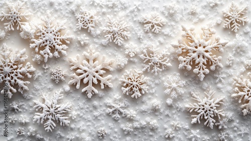 Winter wonderland decoration with snowflakes and evergreen branches during th...