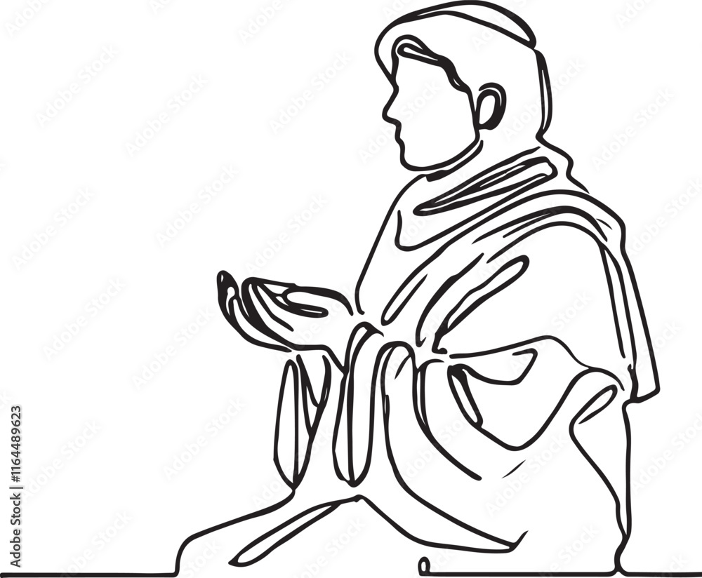 Simple Line Drawing of a Muslim in Ihram Clothing Simple Line Drawing of a Muslim in Ihram Clothing