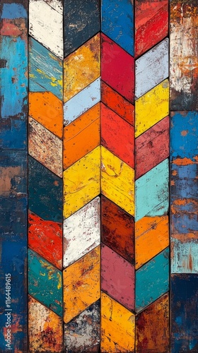 Colorful geometric patterns create a vibrant wall decoration in an artful int...
