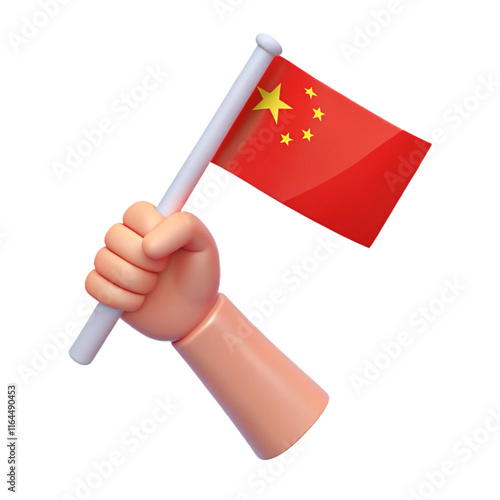 3D Cartoon Hand Holding Chinese Flag