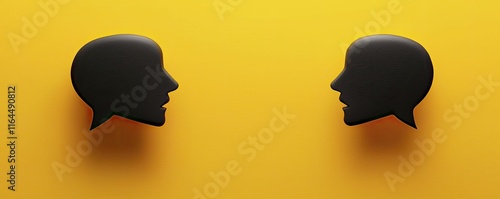 Behavioral techniques for enhancing communication, bright yellow backdrop with bold black highlights demonstrating proficient interaction abilities. photo