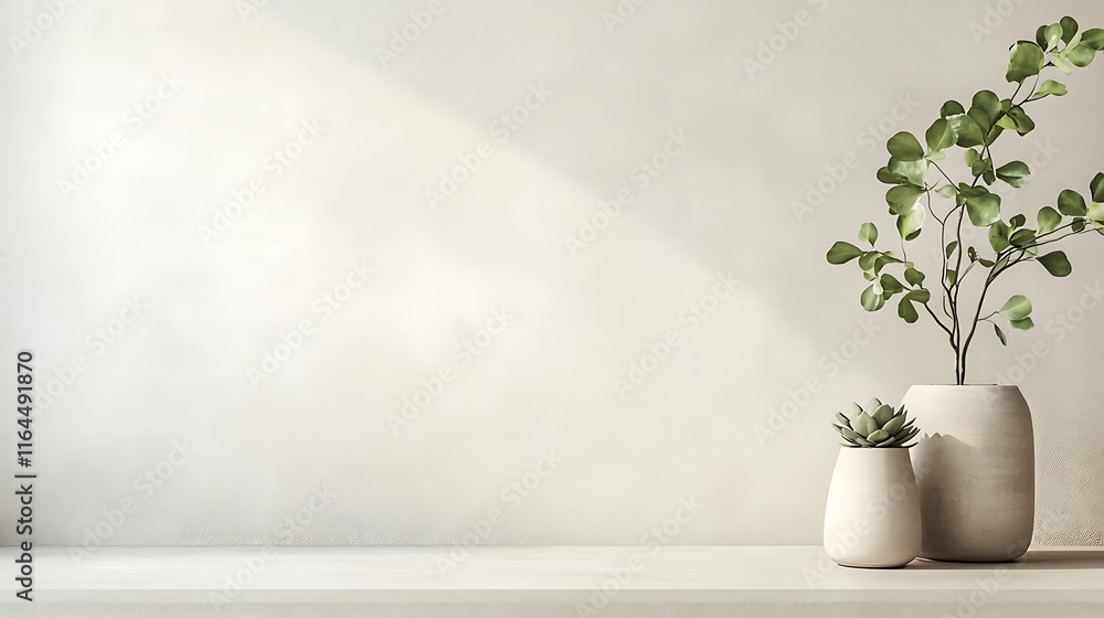 Minimalist Home Decor With Plants In White Pots Minimalist Home Decor With Plants In White Pots