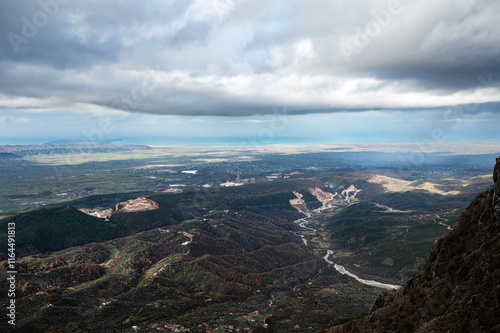 Kruja Mountains rough nature landscape with dark clouds near Kruje, Durres, Albania photo