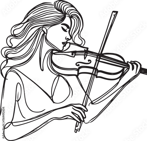 Woman Playing Violin in Minimalist Line Art
