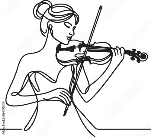 Woman Playing Violin in Minimalist Line Art