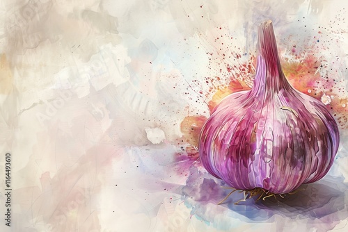 Watercolor garlic on abstract background