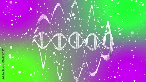 DNA Strand animation. Abstract White colored shiny dna molecule on futuristic digital illustration background. DNA 3D animation on white background. Rotating DNA double helix.  photo