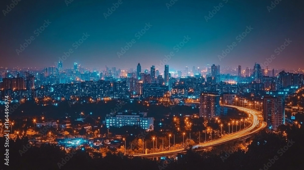 Fototapeta premium Illuminated Cityscape with Moody Atmosphere at Night